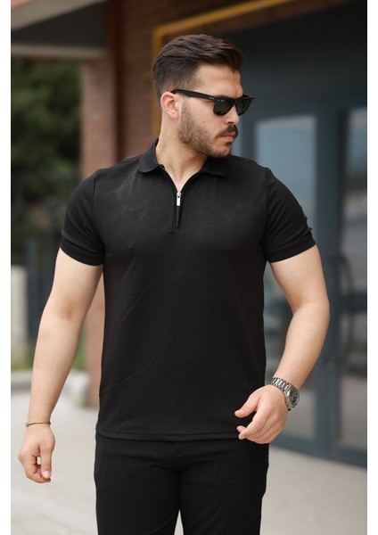 Erkek Fermuarlı Yaka Kısa Kollu Tişört