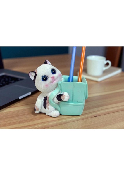 Sevimli Kedi Tasarımlı Çantalı Kalemlik Biblo Vip Akrilikten Üretilmiştir