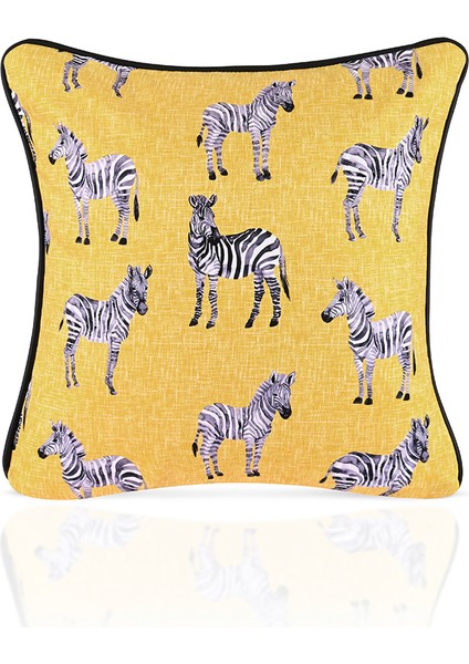 Zebra Tasarımlı Deri Fitilli Sarı Kırlent Kılıfı 43X43CM fiyatları
