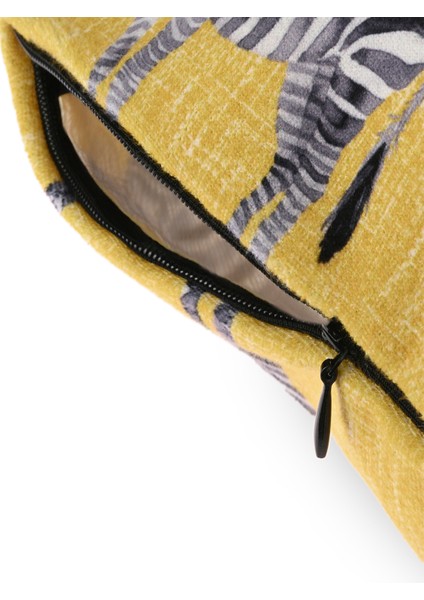 Zebra Tasarımlı Deri Fitilli Sarı Kırlent Kılıfı 43X43CM modelleri