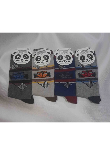 Erkek Çocuk %75 Pamuk %20 Likra %5 Elastan Desenli 4'lü Soket Çorap