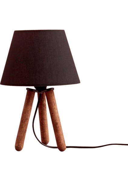Ahşap Üç Ayaklı Siyah Abajur - Doğal Tasarım Şık Aydınlatma Lambası - Oturma, Çalışma, Yatak Odası fiyatları