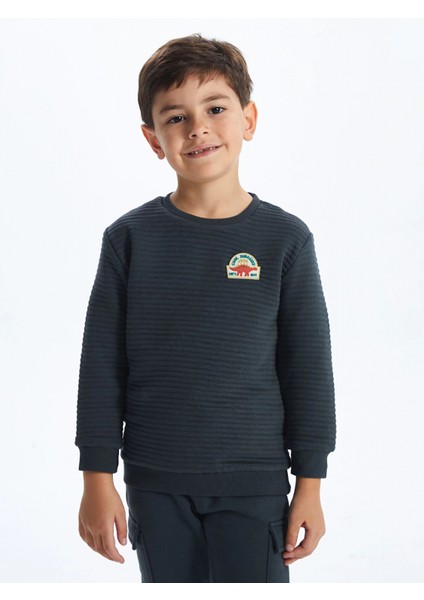 Lcw Kids Antrasit Bisiklet Yaka Baskılı Uzun Kollu Erkek Çocuk Sweatshirt