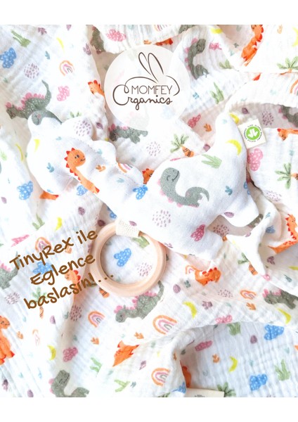 Tinyrex %100 Organik Müslin Little Dinosaurs Büyük Hediye Seti – Battaniye, Kayın Ağacı Dişlikli Uyku ve Oyun Arkadaşı, Emzik Tutucu, Emzirme Örtüsü, Ağız Bezleri, Önlük ve Kese fiyatları