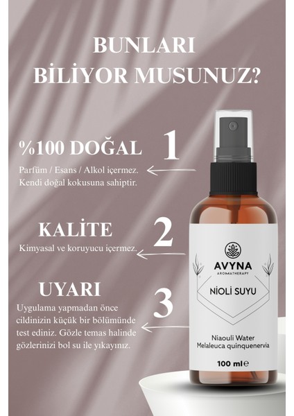 Nioli Suyu Cilt Toniği ve Çamaşır Spreyi 100 ml ( Niaouli Water) | 3 Al 2 Öde