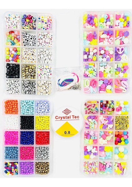 4 Kutulu Mega Kolye Bileklik Takı Yapım Seti 65 Parça Hobi Boncuk Seti fiyatları