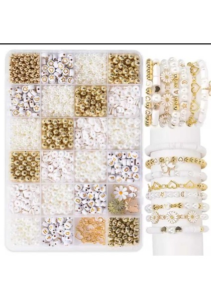 İnci boncuk Harf boncuk ve ara aparat takı bileklik yapım seti Hobi malzemeleri 4 modelleri