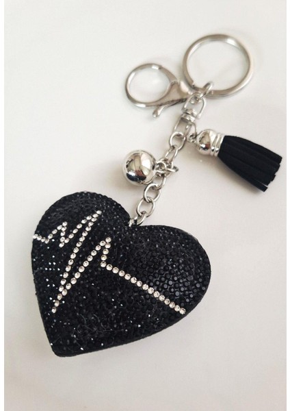 Hediyelik Zirkon Taşlı Siyah Kalp Şık Anahtarlık & Çanta Süsü 14,5x6,5 cm fiyatları