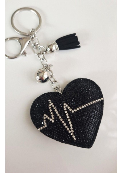 Hediyelik Zirkon Taşlı Siyah Kalp Şık Anahtarlık & Çanta Süsü 14,5x6,5 cm modelleri