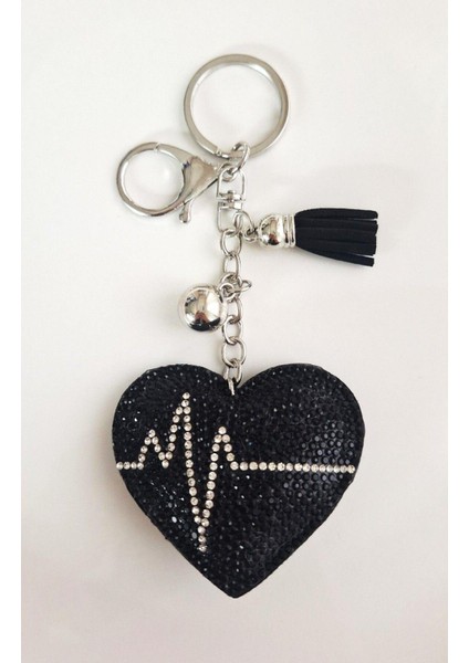 Hediyelik Zirkon Taşlı Siyah Kalp Şık Anahtarlık & Çanta Süsü 14,5x6,5 cm fırsatları