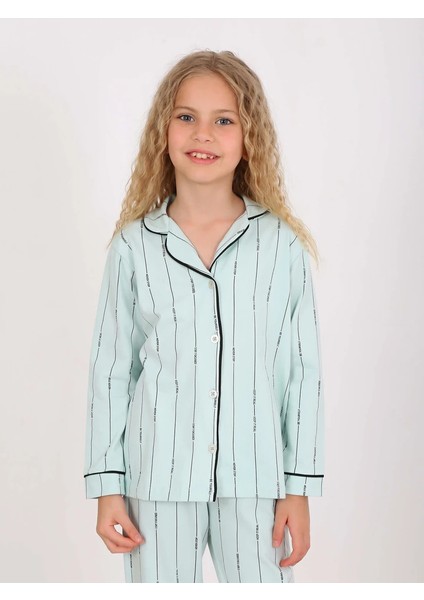 Minykids Çizgili %100 Pamuk Önden Düğmeli Yeşil Kız Çocuk Pijama Takım fiyatları
