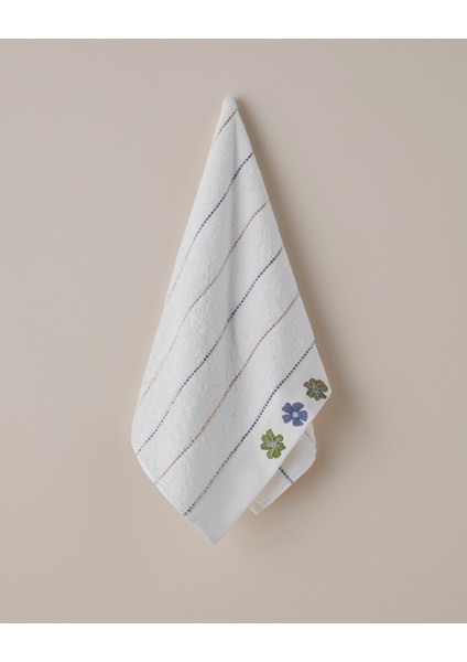 Floral Line Pamuk Nakışlı Yüz Havlusu 50X80 cm Beyaz