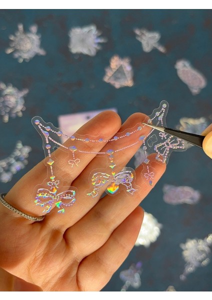 20 Adet 3D Kristal Işıltılı Inci Serisi Mor Paket Sticker Seti / Etiket / Çıkartma / Su Geçirmez modelleri