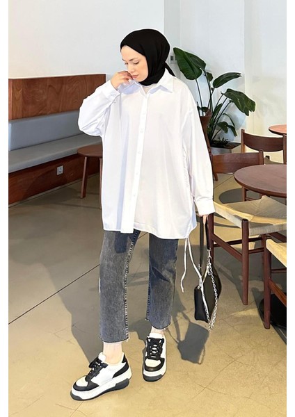 Kadın Pamuklu Oversize Gömlek – Günlük Kullanıma Uygun, Düz Desenli ve Rahat Kesim indirimleri