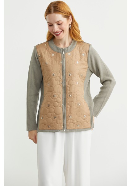 Cepli Önü Kapitone Triko Ceket - Kamel modelleri