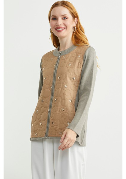 Cepli Önü Kapitone Triko Ceket - Kamel fırsatları