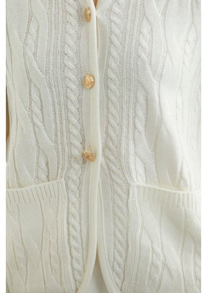 Hakim Yaka Cepli Yün Triko Ceket - Kemik fırsatları