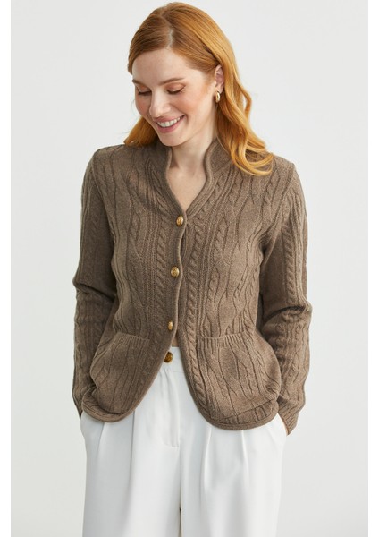 Hakim Yaka Cepli Yün Triko Ceket - Sütlü Kahve fırsatları