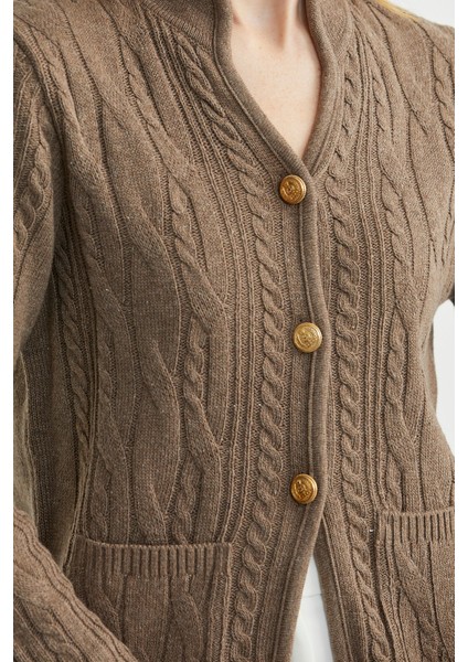 Hakim Yaka Cepli Yün Triko Ceket - Sütlü Kahve indirimleri