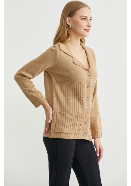 Yünlü Cepli Düğme Detaylı Triko Ceket - Kamel fırsatları
