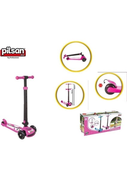Power Scooter 5-7 Yaş Çocuklar İçin 3 Tekerlekli, Akıllı Fren ve Güvenli Denge Sistemi, Katlanabilir Direksiyon, Pembe indirimleri
