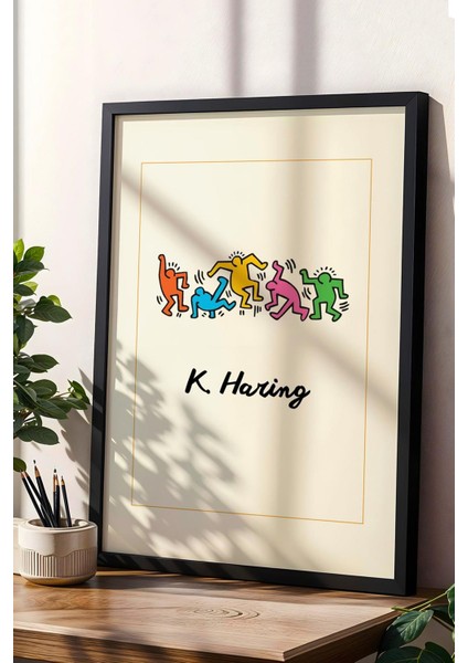 Keith Haring Dancing Figures Çerçeveli Tablo Dans Eden Figürler - Eklektik Tarz Duvar Dekoru fiyatları