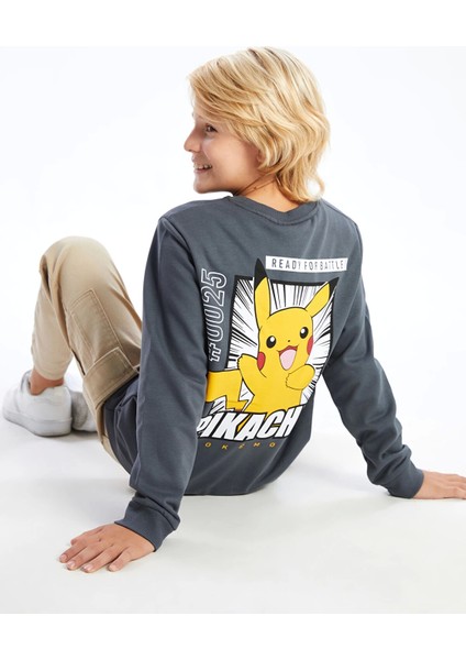 Lcw Kids Gri Bisiklet Yaka Baskılı Erkek Çocuk Sweatshirt