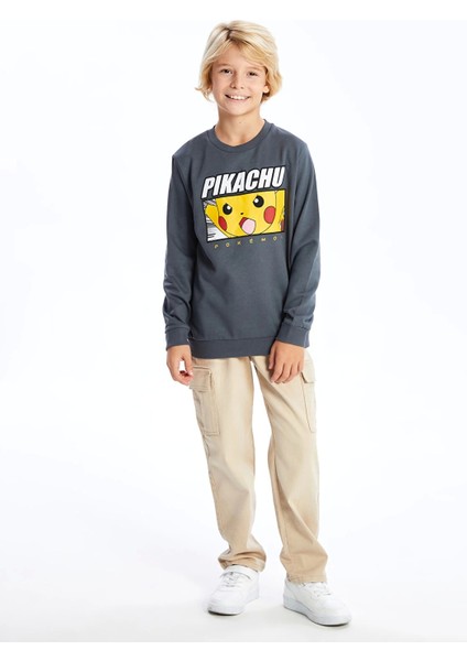 Lcw Kids Gri Bisiklet Yaka Baskılı Erkek Çocuk Sweatshirt modelleri