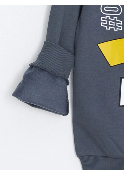 Lcw Kids Gri Bisiklet Yaka Baskılı Erkek Çocuk Sweatshirt