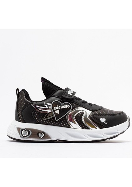 Kalpli Çocuk Spor Ayakkabı 22-25 Siyah Gümüş