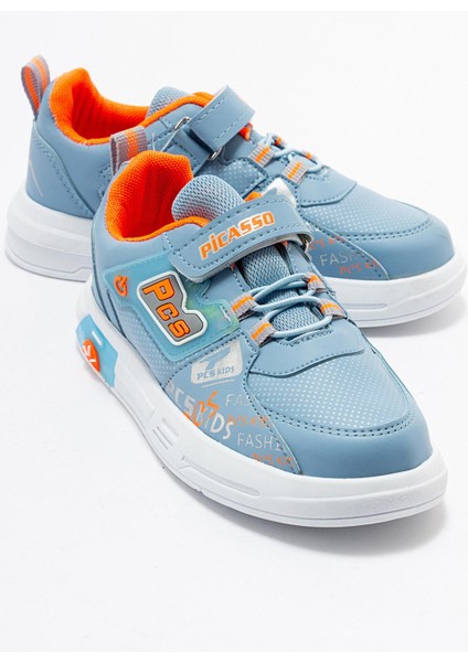 Lastikli Cıtlı Çocuk Spor Ayakkabı Mavi Oranj