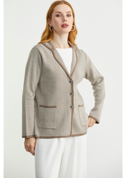 Kazayağı Şal Yaka Yünlü Triko Ceket - Sütlü Kahve modelleri