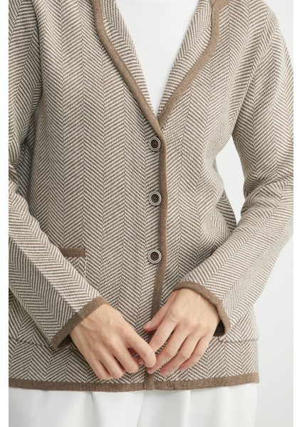 Kazayağı Şal Yaka Yünlü Triko Ceket - Sütlü Kahve indirimleri