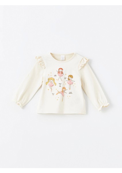 Lcw Baby Ekru Bisiklet Yaka Uzun Kollu Baskılı Kız Bebek Bluz ve Tayt 2'li Takım fiyatları