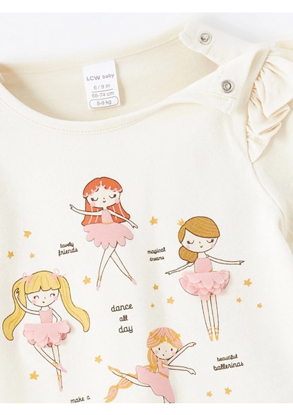 Lcw Baby Ekru Bisiklet Yaka Uzun Kollu Baskılı Kız Bebek Bluz ve Tayt 2'li Takım modelleri