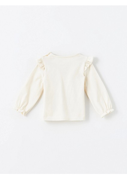 Lcw Baby Ekru Bisiklet Yaka Uzun Kollu Baskılı Kız Bebek Bluz ve Tayt 2'li Takım fırsatları