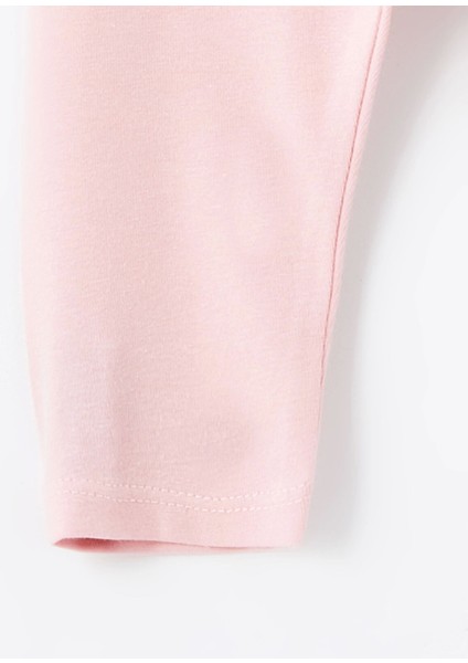 Lcw Baby Ekru Bisiklet Yaka Uzun Kollu Baskılı Kız Bebek Bluz ve Tayt 2'li Takım