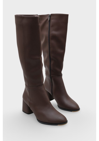 Kadın Çizme Suni Deri Kalın Topuk Oval Burun Yandan Fermuarlı Şık Rahat Tasarım