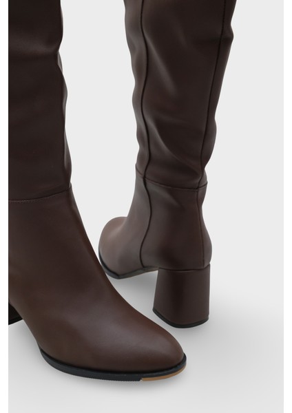 Kadın Çizme Suni Deri Kalın Topuk Oval Burun Yandan Fermuarlı Şık Rahat Tasarım