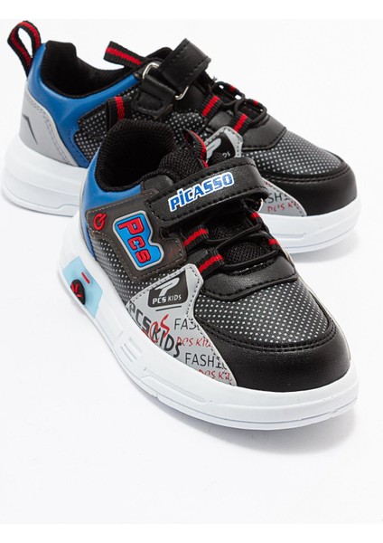 Lastikli Cırtlı Çocuk Spor Ayakkabı Siyah Kırmızı