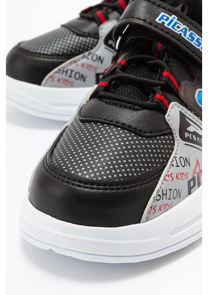 Lastikli Cırtlı Çocuk Spor Ayakkabı Siyah Kırmızı modelleri