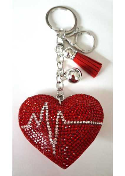 Yeni Yıl Hediyesi Zirkon Taşlı Kırmızı Kalp Anahtarlık 14,5 cm fiyatları