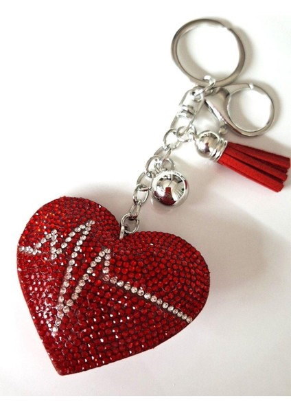 Yeni Yıl Hediyesi Zirkon Taşlı Kırmızı Kalp Anahtarlık 14,5 cm modelleri