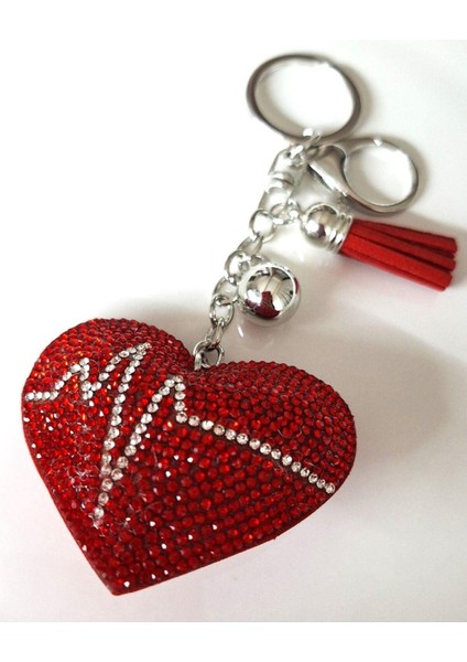 Yeni Yıl Hediyesi Zirkon Taşlı Kırmızı Kalp Anahtarlık 14,5 cm fırsatları