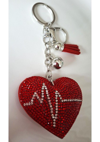 Yeni Yıl Hediyesi Zirkon Taşlı Kırmızı Kalp Anahtarlık 14,5 cm indirimleri