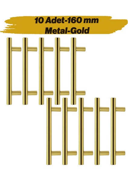 Mobilya Kulpu Mutfak Çekmece Dolap Dolabı Kapak Kulpları Kulbu Gold Altın 160 mm 16 cm Metal 10 Adet