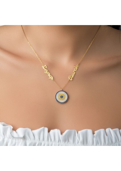 Isimli Yuvarlak Nazar Gümüş Kolye