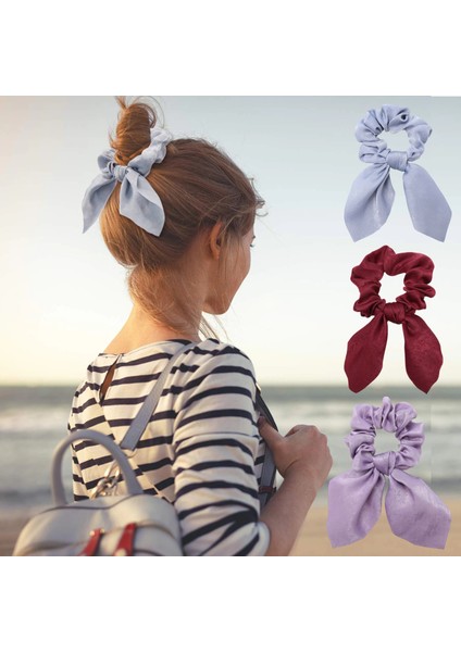 3'lü Fular Scrunchie Fularlı Saç Lastiği - Kadın Fularlı Simit Toka Lastikli Saç Tokası Renk-2