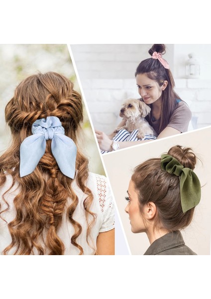 3'lü Fular Scrunchie Fularlı Saç Lastiği - Kadın Fularlı Simit Toka Lastikli Saç Tokası Renk-2 indirimleri