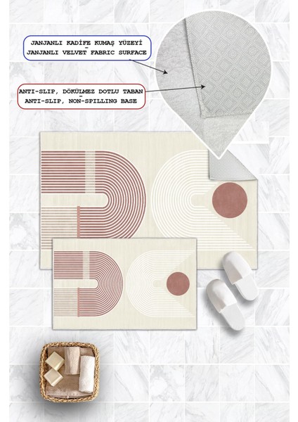 Dijital Baskı Modern Desen Kaymaz Taban 2li Set Banyo Paspası Klozet Takımı (50x60cm-60x100cm) fiyatları